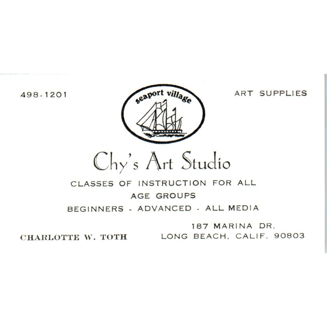 Chy's Art Studio Charlotte W. Toth Long Beach CA Vintage Business Card SD4-B4