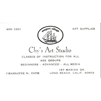 Chy's Art Studio Charlotte W. Toth Long Beach CA Vintage Business Card SD4-B4