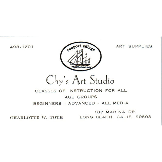 Chy's Art Studio Charlotte W. Toth Long Beach CA Vintage Business Card SD4-B4