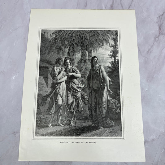 Portia at the Grave of the Messiah Antique 8.5x11.5" Engraving Art Print V20
