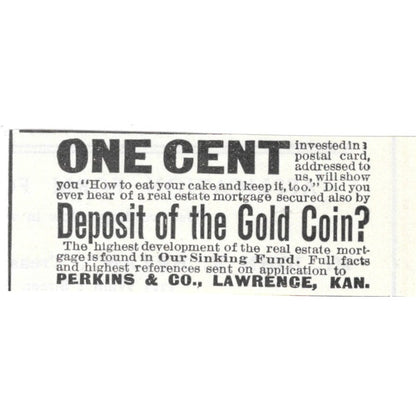 Perkins & Co Lawrence Kansas Gold Coin Sinking Fund 1903 Magazine Ad AF7-SS5