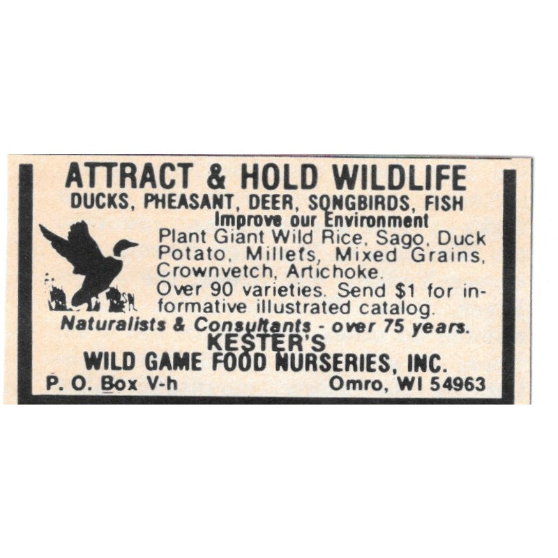 Kester's Wild Game Food Nurseries Inc Omro WI 1977 Ad AF6-S1