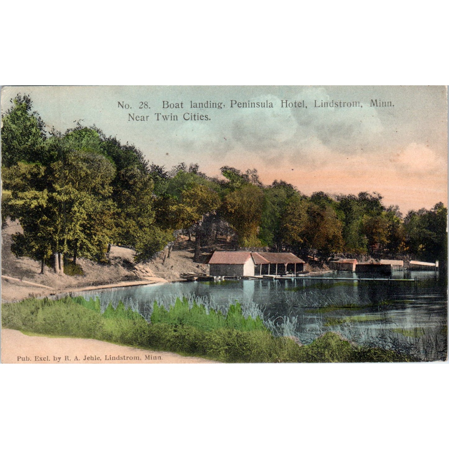1909 Boat Landing & Peninsula Hotel Lindstrom Minnesota Vintage Postcard PD10