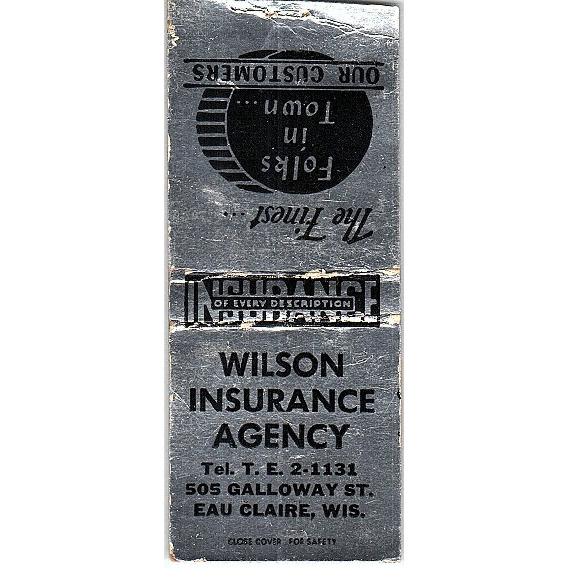 Wilson Ins Agency Eau Claire WI Vintage Matchbook Cover SF3-Y4
