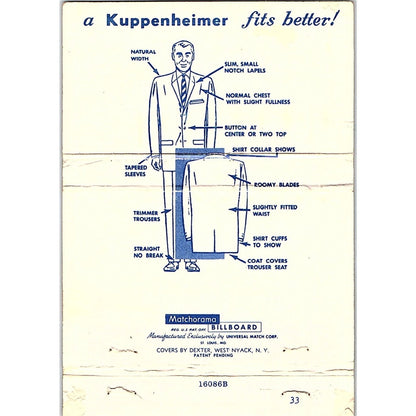 Kuppenheimer Clothes Boston Clothing House Chippewa Falls Large Matchbook ML1-7
