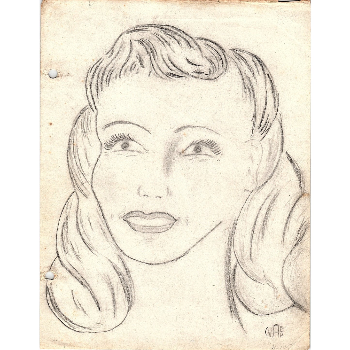 1940s Original Sketch Portrait of a Young Lady Winifred Schutsky D26-18