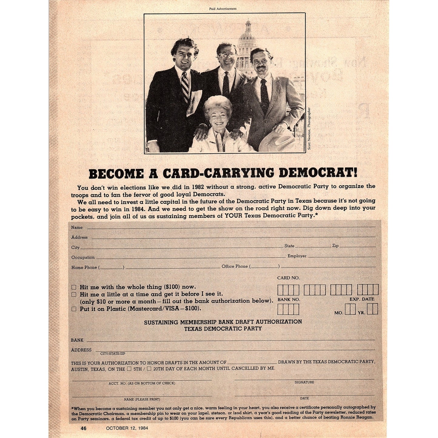 Become a Card-Carrying Democrat - Texas Democratic Party 1984 Ad AF6-9