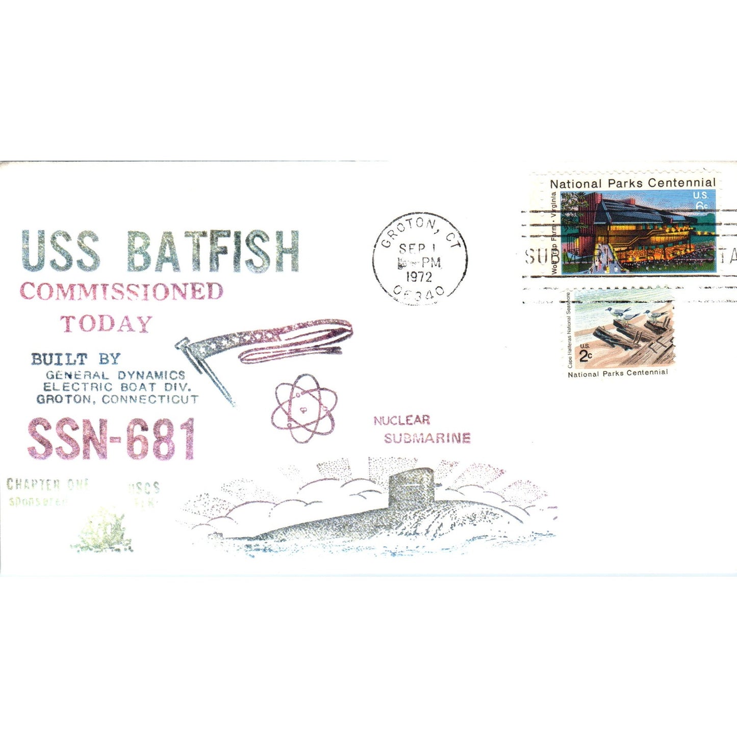 1972 USS Batfish Nuclear Sub Commissioned Today Postal Cover Envelope TI5-PC1