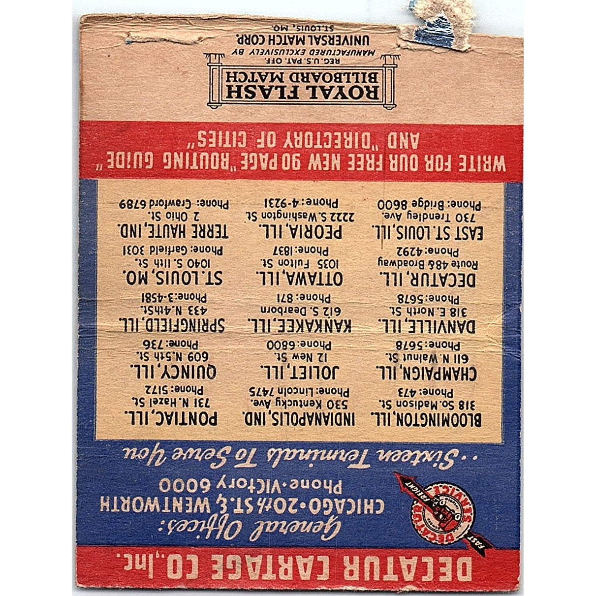 Decatur Cartage Company Trucking IN IL Vintage Large Matchbook Cover ML1-8