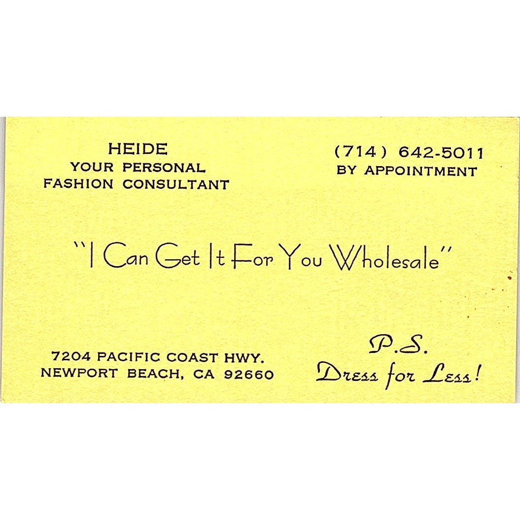 Heide Personal Fashion Consultant Newport Beach CA Vintage Business Card SE5-B4