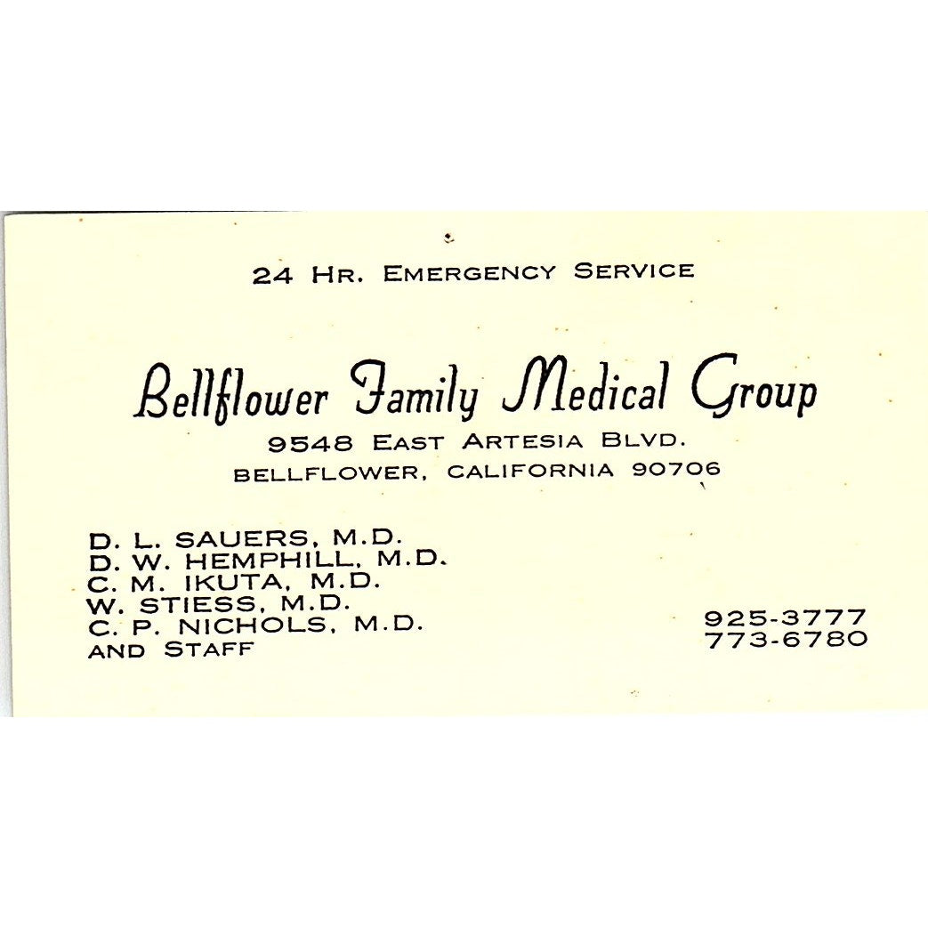 Bellflower Family Medical Group Bellflower CA Vintage Business Card SF3-B7