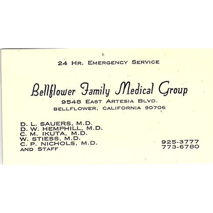 Bellflower Family Medical Group Bellflower CA Vintage Business Card SF3-B7