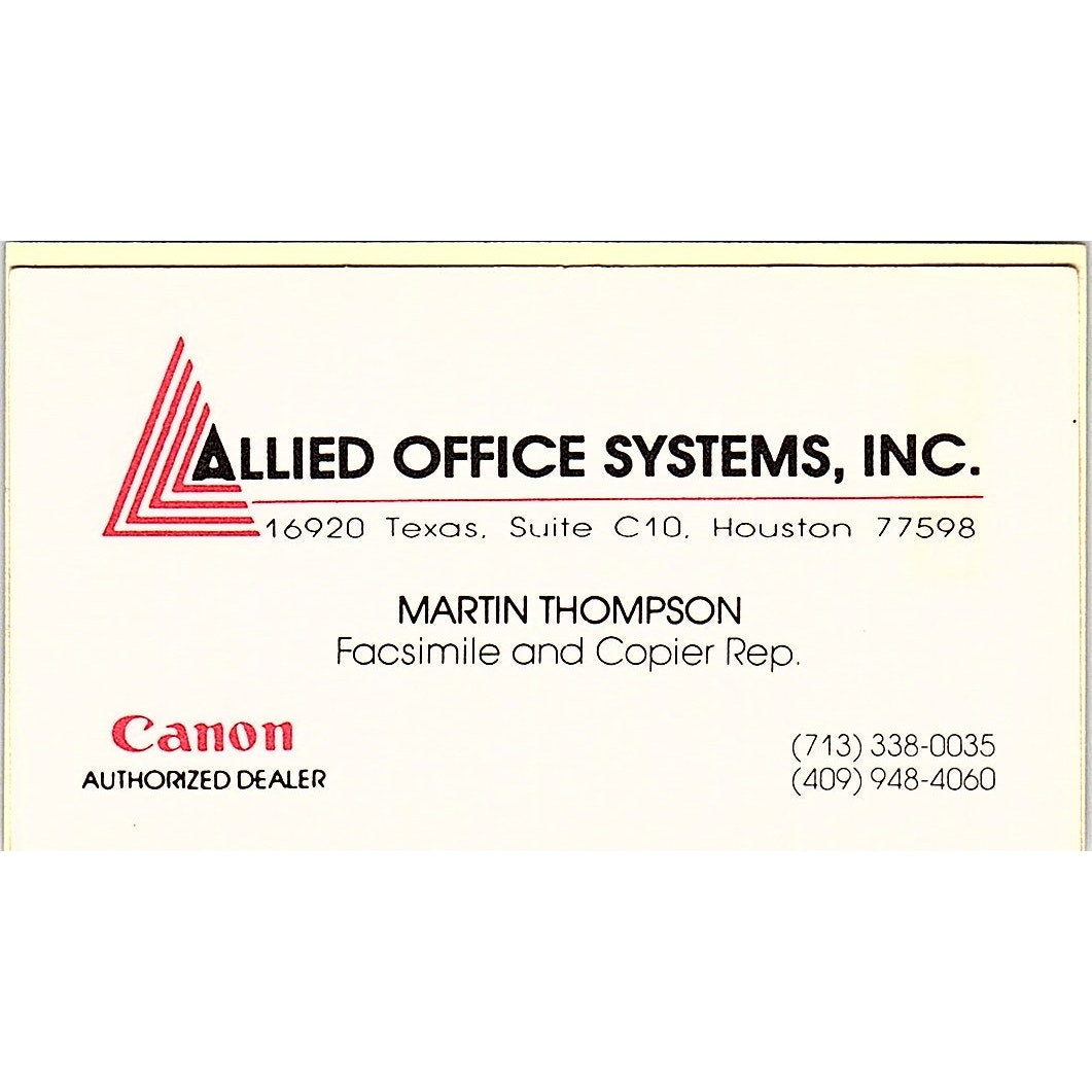Allied Office Systems Inc Martin Thompson Houston Vintage Business Card SC9-B5