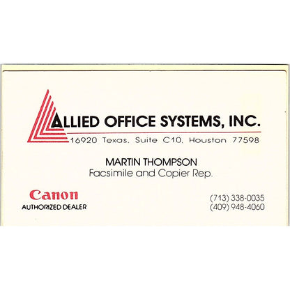 Allied Office Systems Inc Martin Thompson Houston Vintage Business Card SC9-B5