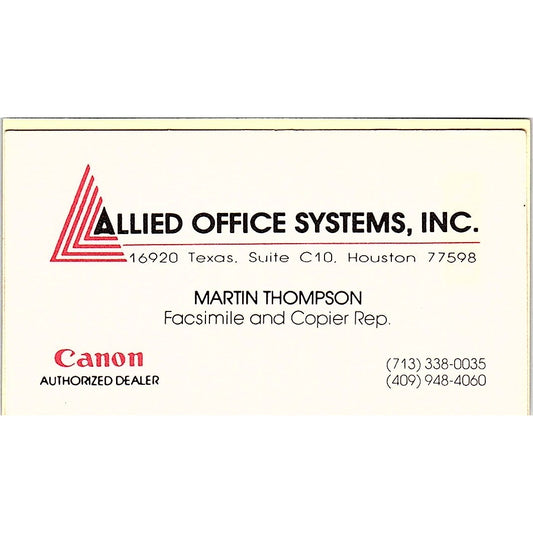 Allied Office Systems Inc Martin Thompson Houston Vintage Business Card SC9-B5