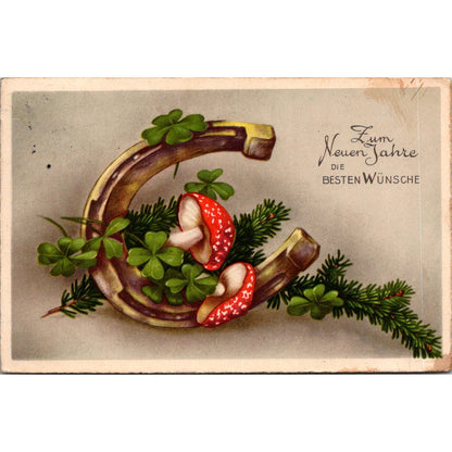 New Year Mushroom Danzig Ist Deutsch c1910 German Reich Postcard TE2-GRQ