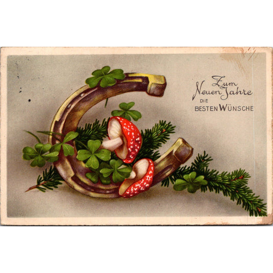 New Year Mushroom Danzig Ist Deutsch c1910 German Reich Postcard TE2-GRQ