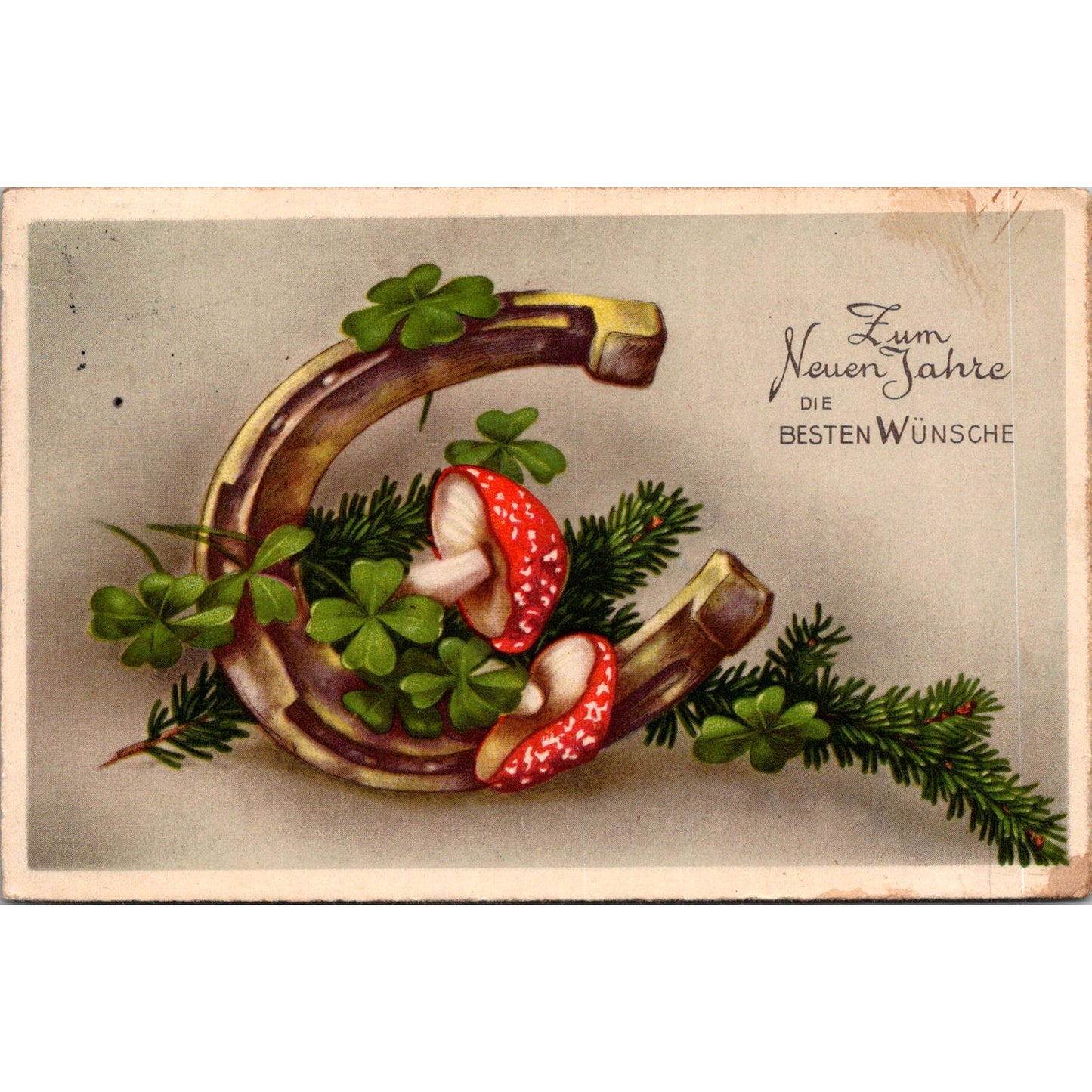 New Year Mushroom Danzig Ist Deutsch c1910 German Reich Postcard P5-11