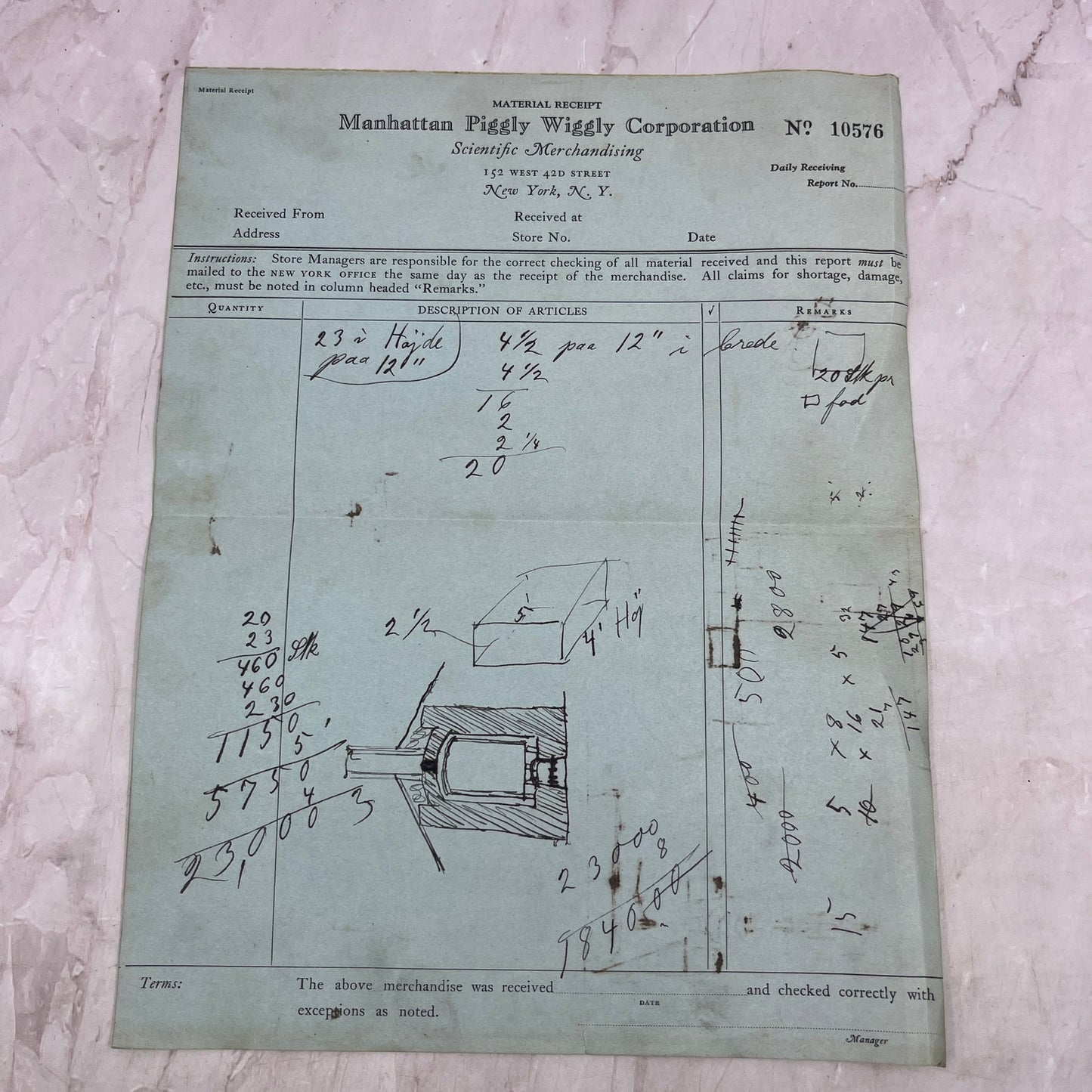 1800s Hand Drawn Diagram Schematics Manhattan Piggly Wiggly Corp Letterhead D22