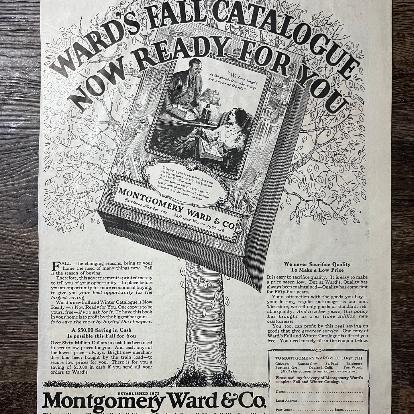 1927-28 Montgomery Ward Fall-Winter Catalog Promo Vintage Magazine Ad 11x14 V9