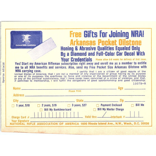 NRA American Rifleman Postal Mailing Card 1977 Ad AF6-5