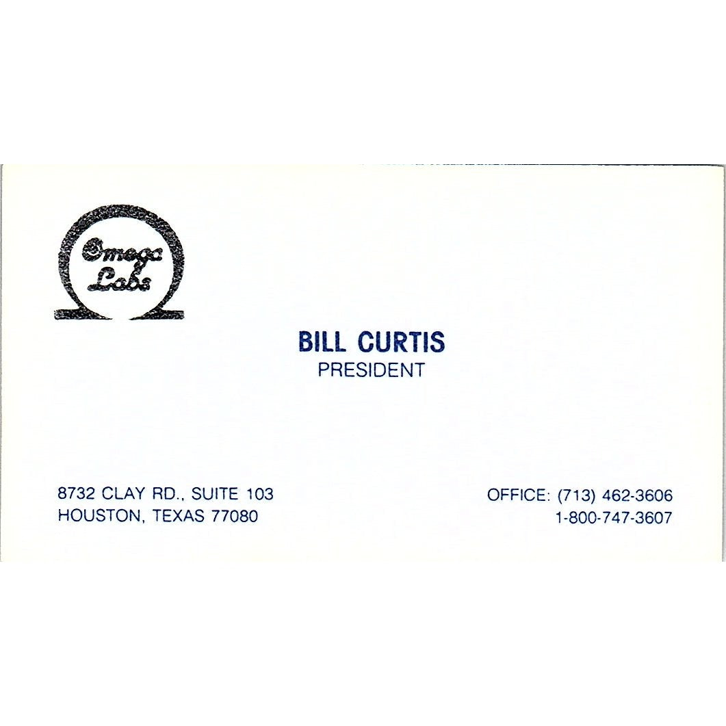 Bill Curtis Omega Labs Houston Vintage Business Card SD9-B13