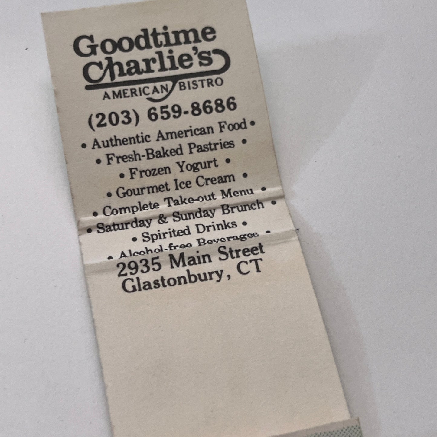 Good Time Charlie's American Bistro Glastonbury CT Vintage Matchbook MM3-3