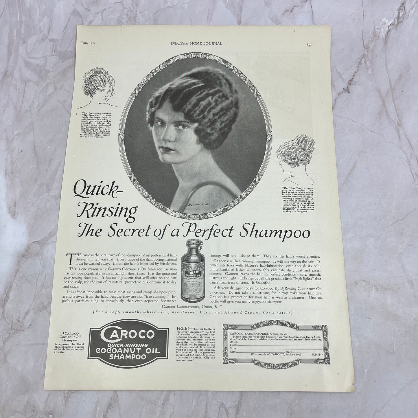 Caroco Cocoanut Oil Shampoo Union SC 1924 Magazine Ad FL6-11