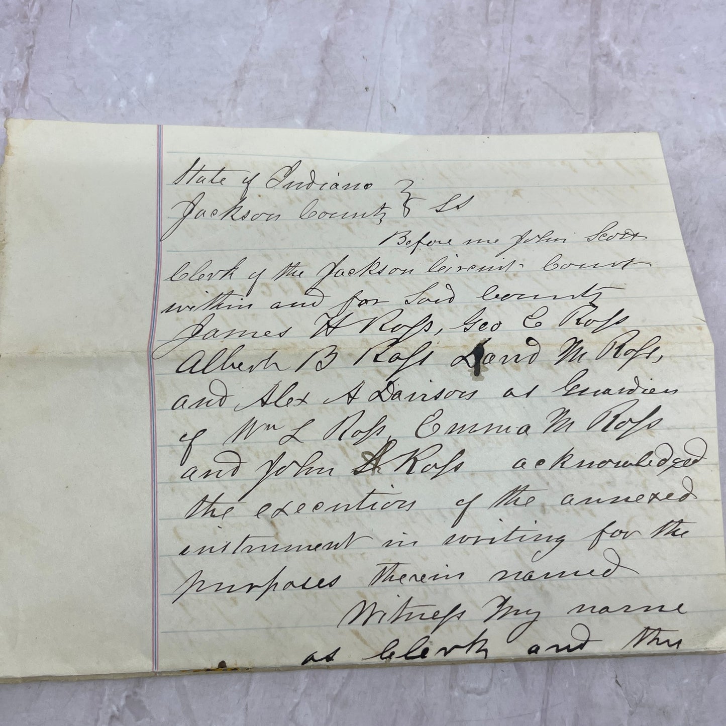 1875 Jackson Indiana Circuit Court Document With Seal Benjamin E. Ross TJ5-E1