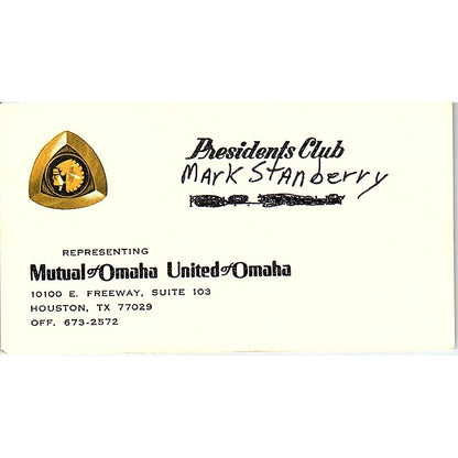 Mark Stanberry Presidents Club Mutual of Omaha Houston Vtg Business Card SD9-B7