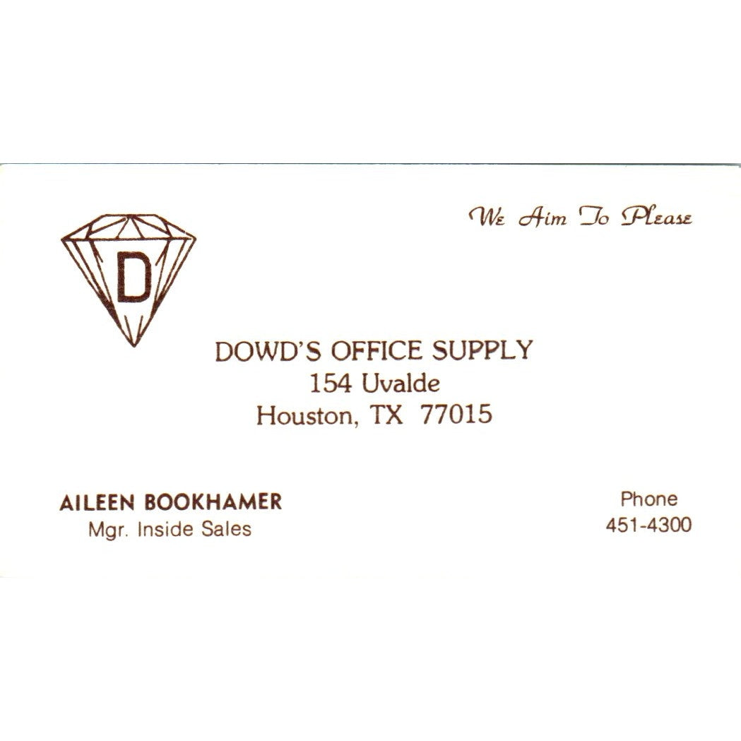 Aileen Bookhamer Dowd's Office Supply Houston TX Vintage Business Card SE3-B5