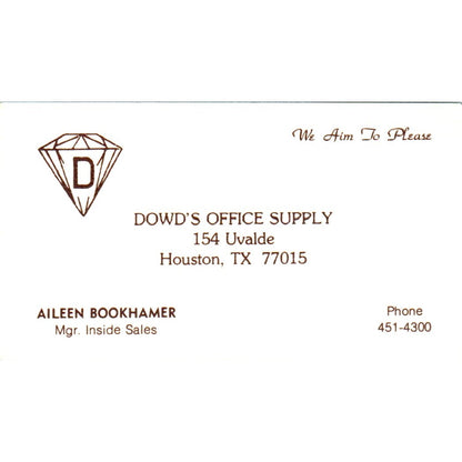 Aileen Bookhamer Dowd's Office Supply Houston TX Vintage Business Card SE3-B5