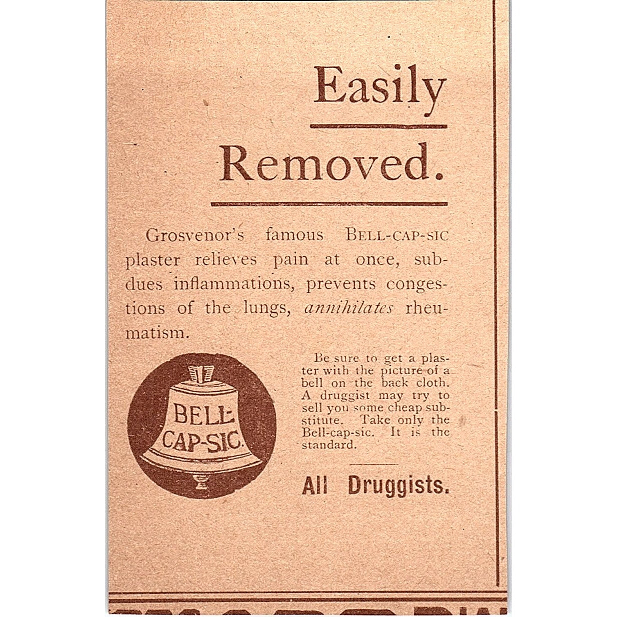 Bel-Cap-Sic Plaster Pain Reliever 1892 Ad AG2-M9