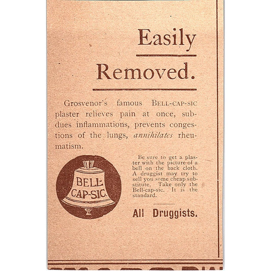 Bel-Cap-Sic Plaster Pain Reliever 1892 Ad AG2-M9