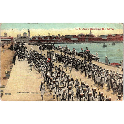 c1910 US Army Relieving Navy - Spanish American War Postcard PE7