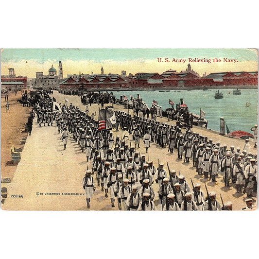 c1910 US Army Relieving Navy - Spanish American War Postcard PE7