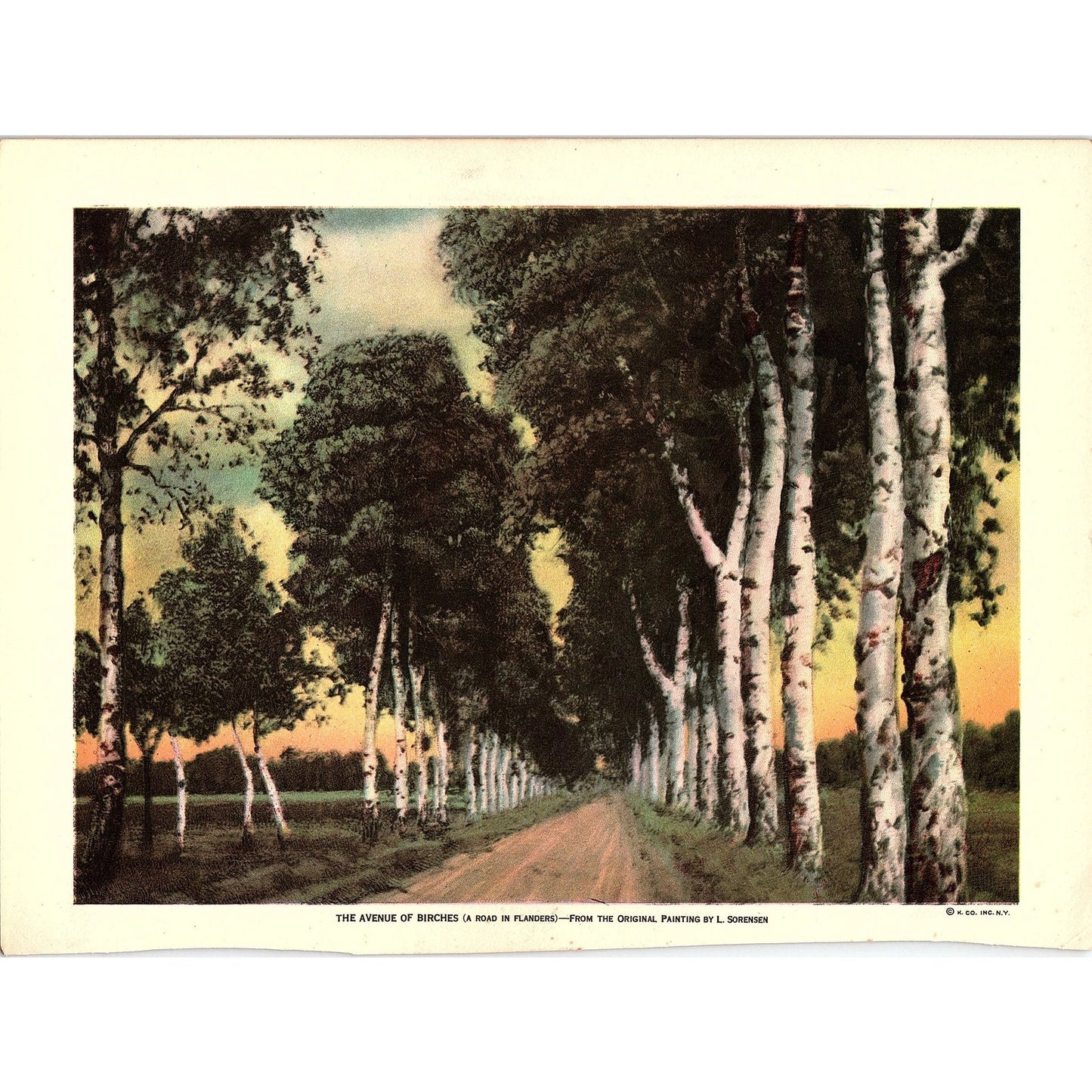 Avenue of Birches a Road in Flanders L. Sorensen Vintage Art Print 8x10 V19