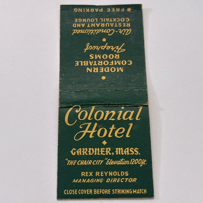 Colonial Hotel Gardner MA Rex Reynolds Vintage Matchbook Cover MM3-5