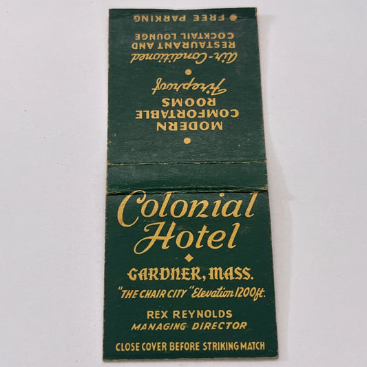 Colonial Hotel Gardner MA Rex Reynolds Vintage Matchbook Cover MM3-5