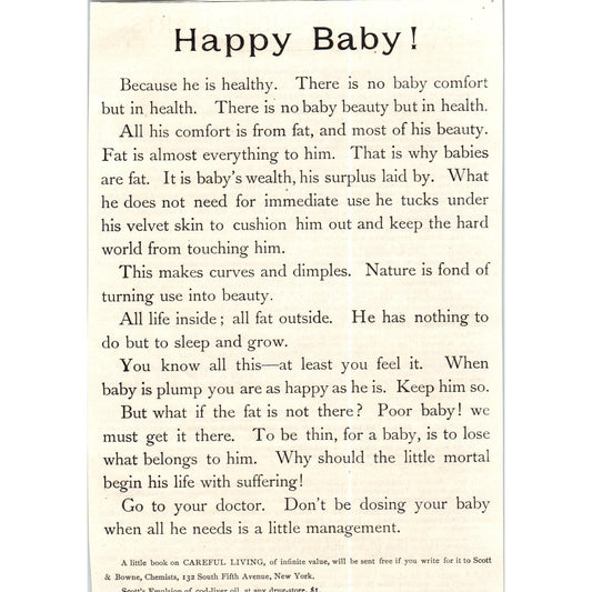 Scott's Emulsion of Cod Liver Oil Healthy Fat Babies c1890 Victorian Ad AE8