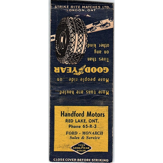 Handford Motors Red Lake Ontario Good Year Vintage Matchbook Cover SC7-Y2