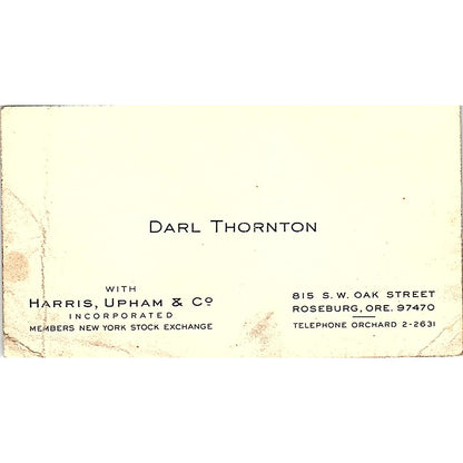 Harris Upham & Co Darl Thornton Roseburg Oregon Vintage Business Card SF3-B4