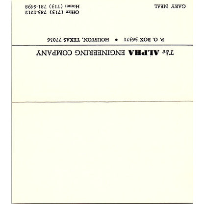 The Alpha Engineering Company , Gray Neal Texas US Vintage Business Card SF3-B9