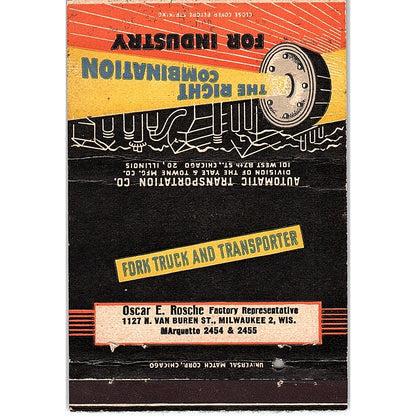 Oscar E Rosche Fork Truck & Transfer Milwaukee WI Vintage Matchbook TB6-MB2-10