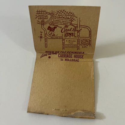 Coral Reef Cantonese Food Sacramento CA c1940 Matchbook Cover MM15-2