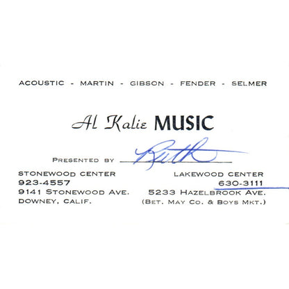 Al Kalie Music Lakewood Downey CA Vintage Business Card SD8-B21
