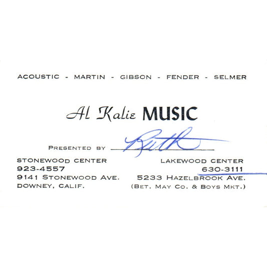Al Kalie Music Lakewood Downey CA Vintage Business Card SD8-B21