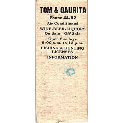 Tommy's Tavern Tom & Caurita Plum City WI Vintage Matchbook Cover SF3-Y1