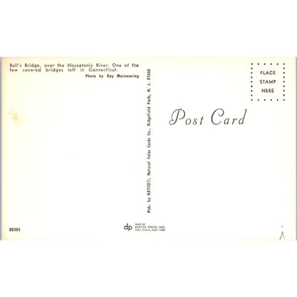 Bull's Bridge Housatonic River Connecticut Covered Bridge Postcard PB1