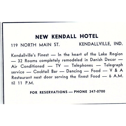 New Kendall Hotel 119 North Main St Kendallville Indiana 1964 Ad AG1-M6